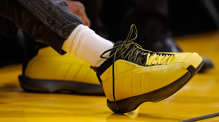 Nick Young's shoes are displayed at a basketball game between Oklahoma City Thunder and the Los Angeles Lakers at Staples Center on January 8, 2016 in Los Angeles, California.