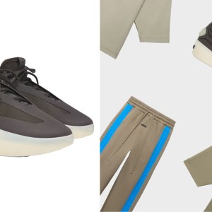 adidas fear of god athletics brown basketball sneakers; sneakers, sweatpants, and sweatshirt