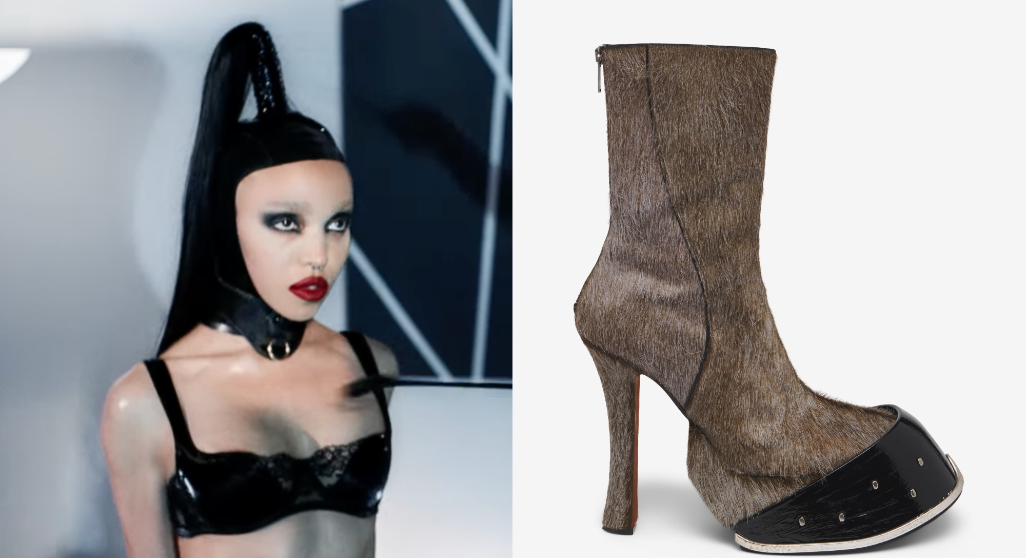 FKA Twigs in her "Perfect Stranger" music video and McQueen's Hoof boot