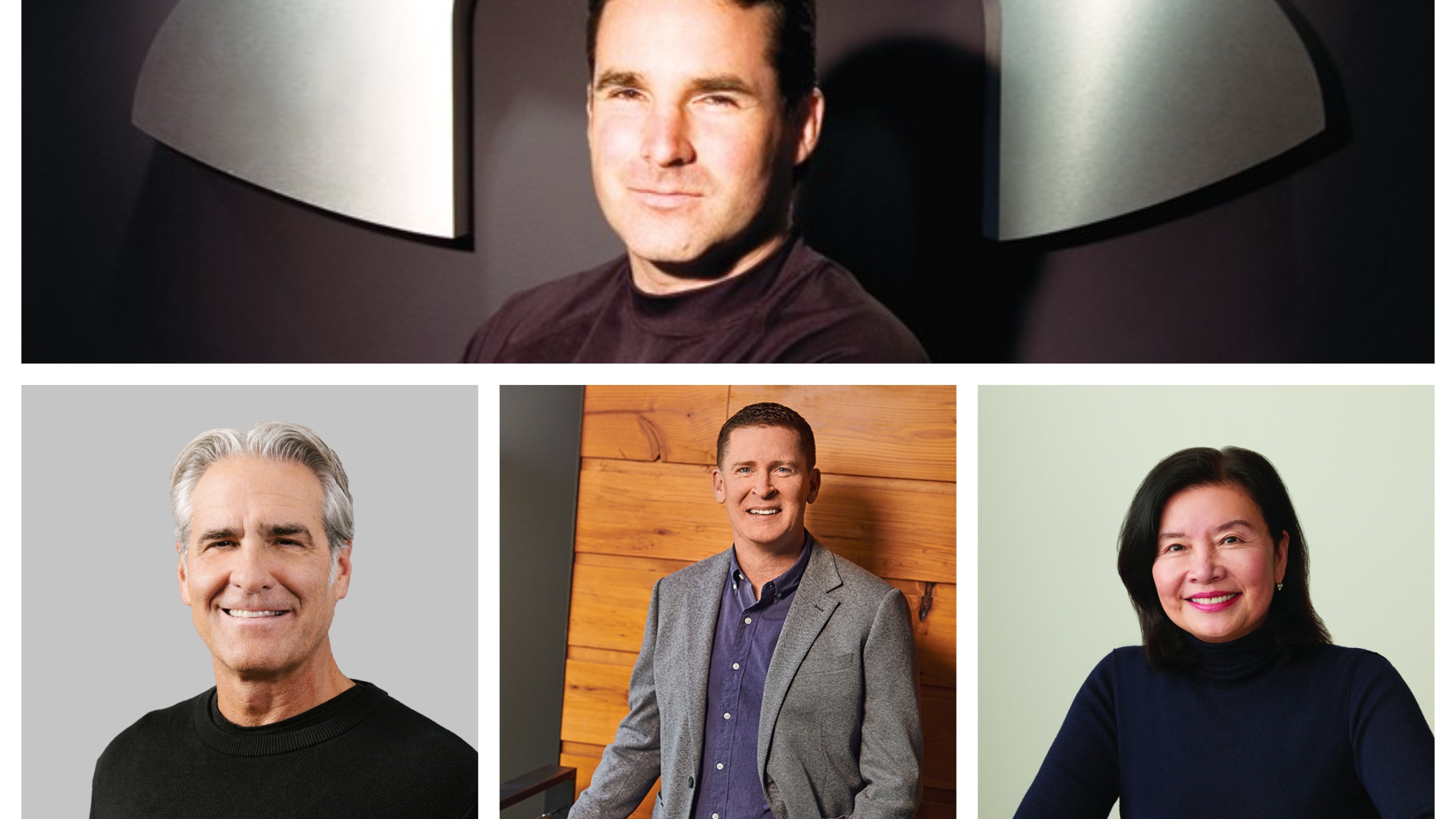 Under Armour CEO Kevin Plank (top), Nike CEO Elliott Hill (bottom left), Brooks CEO Dan Sheridan (bottom center), Rothy's CEO Jenny Ming (bottom right)