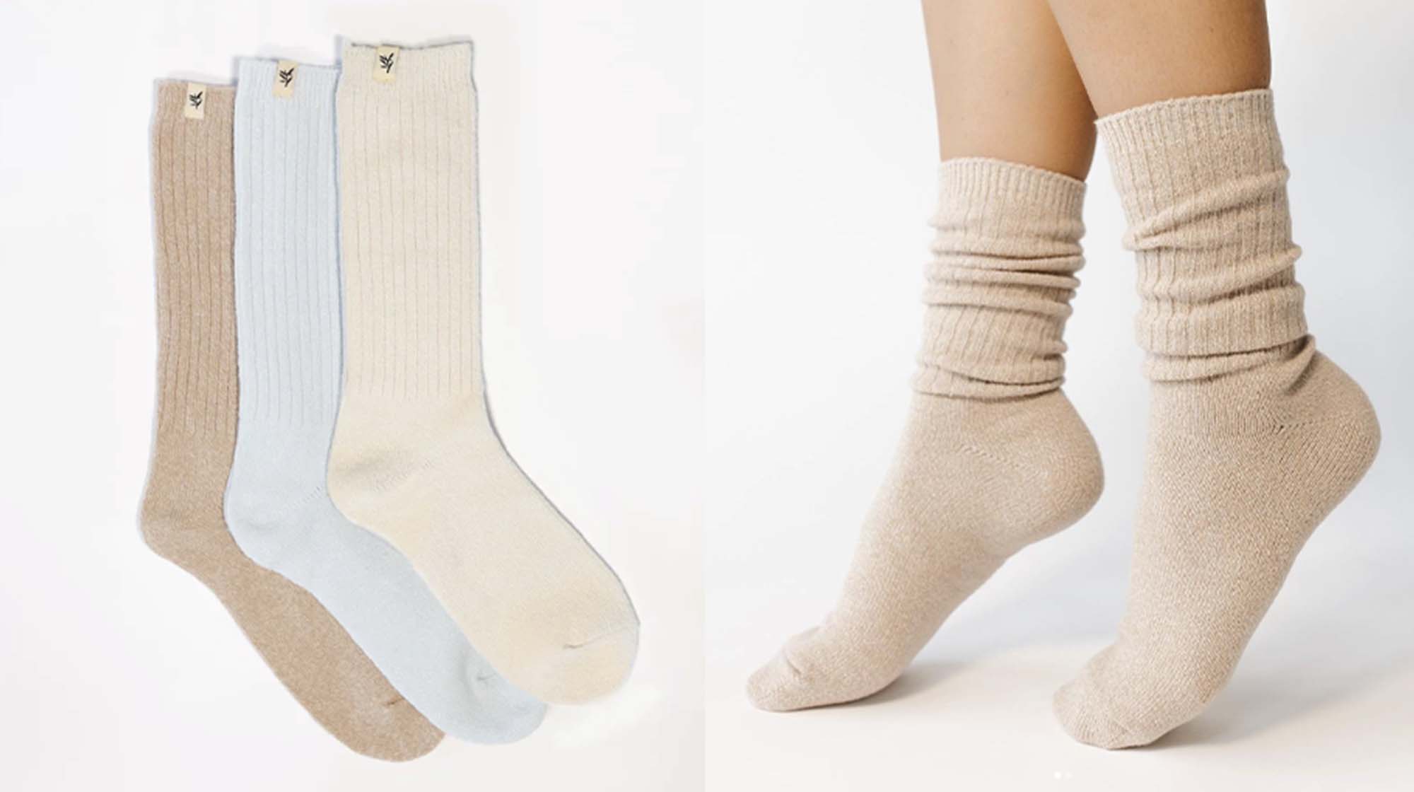 Socks on white background, model wearing socks