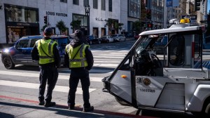 Police in the Union Square shopping district of San Francisco.