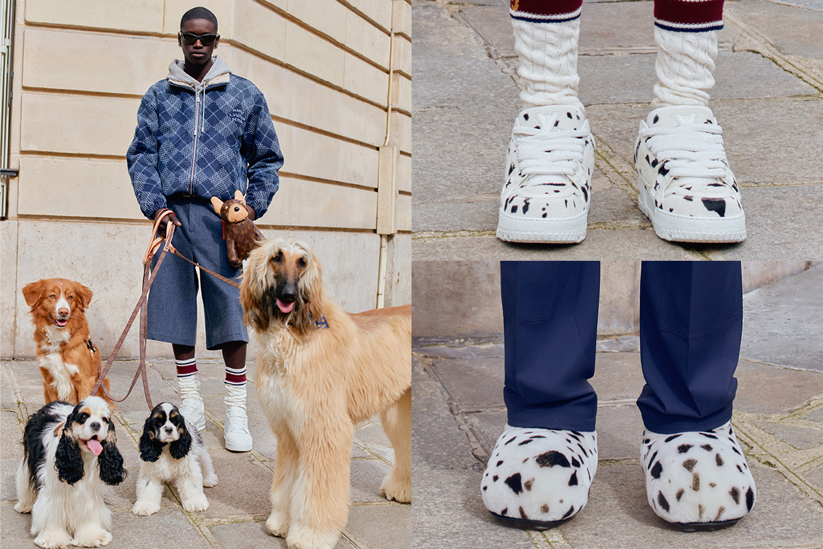 Louis Vuitton, pre spring 2025, mens, collection, Pharrell Williams, LV Lovers, dogs, Dalmatian print, Dalmatians, menswear, mens shoes, designer shoes