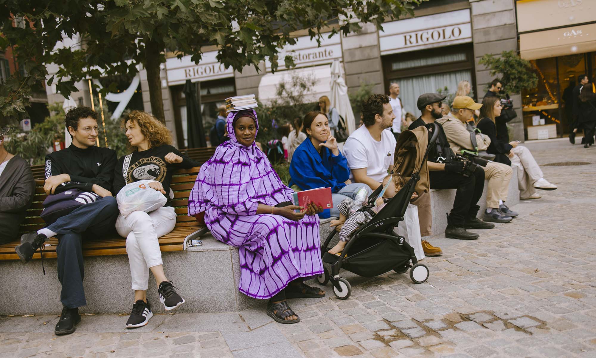 Street style as part of Milan Ready to Wear Fashion Week on September 19, 2024 in Milan, Italy.  (Photo by Christina Fragkou/WWD via Getty Images)