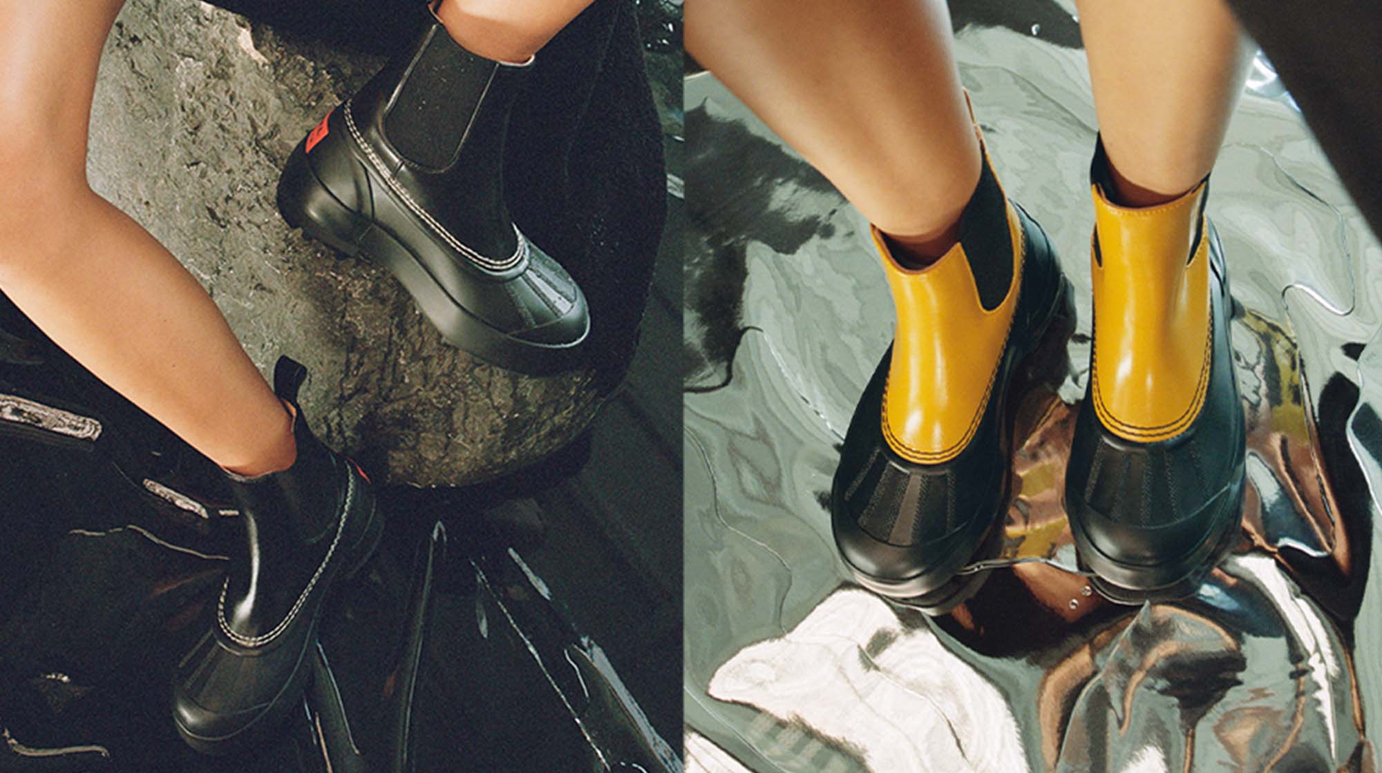 close-up imagery of models wearing Chelsea boots in various colorways