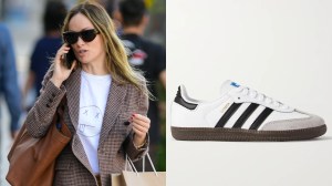 Olivia Wilde, sneakers, Adidas, Samba OG, suede, leather, denim, Los Angeles, blazer