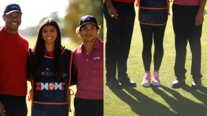 Tiger Woods plays at PNC Championship in Orlando with kids Charlie and Sam in Golf Shoes