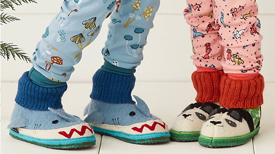 boy and girl wearing pajamas and slippers for kids